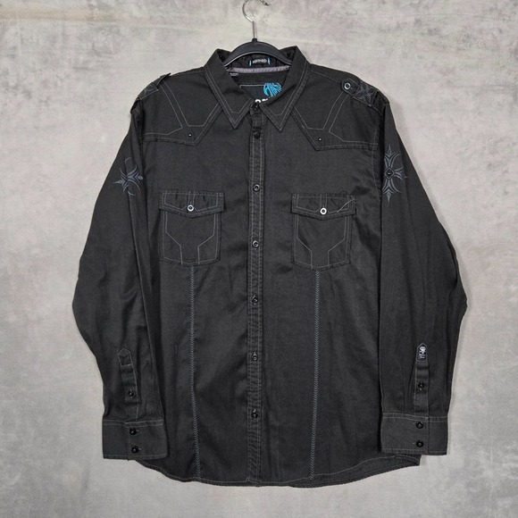 Roar Other - Roar Shirt Mens 2XL XXL Black Embroidered‎ Y2K designer slim fit long sleeve